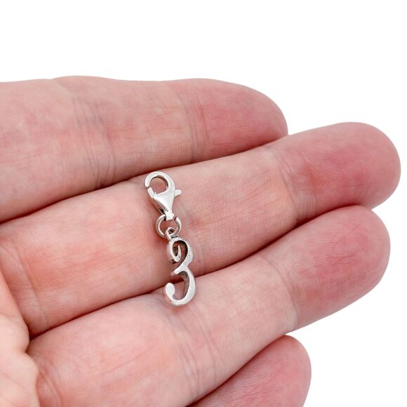 Sterling QG Silver 925 Letter "3" Charm Pendant - Picture 1 of 6